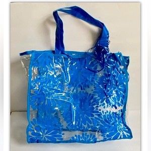 Transparent PVC Tote Shoulder Bag Shopping Handbag Travel Beach Bag Blue